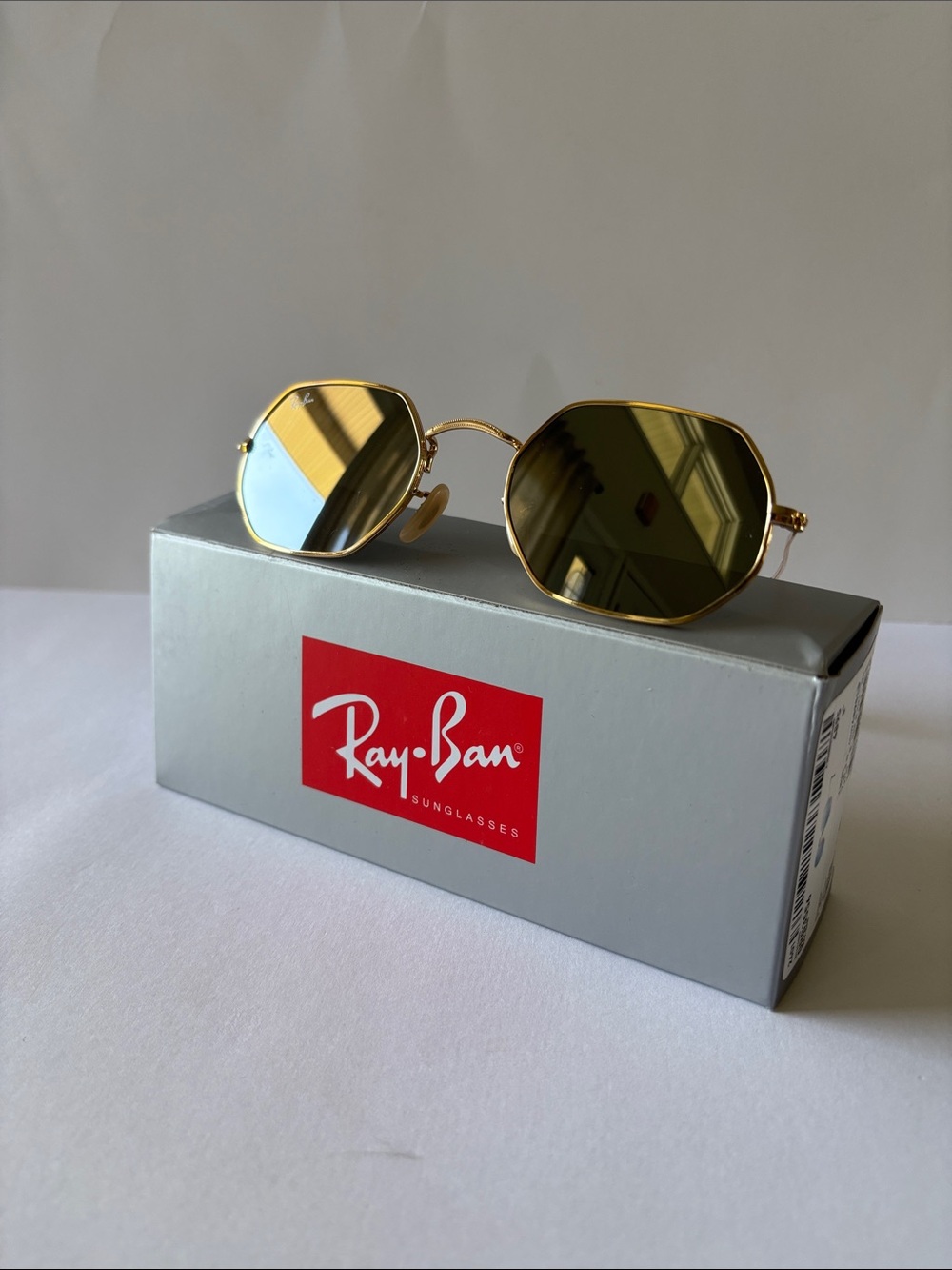 Ray-Ban Flash Octagon Classic Sunglasses Mirrored Arista Gold Frame RB3556 NWOT - Picture 12 of 12